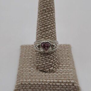 Size 9.75 Sterling Silver Pink Cubic Zirconia Heart Ring A1871